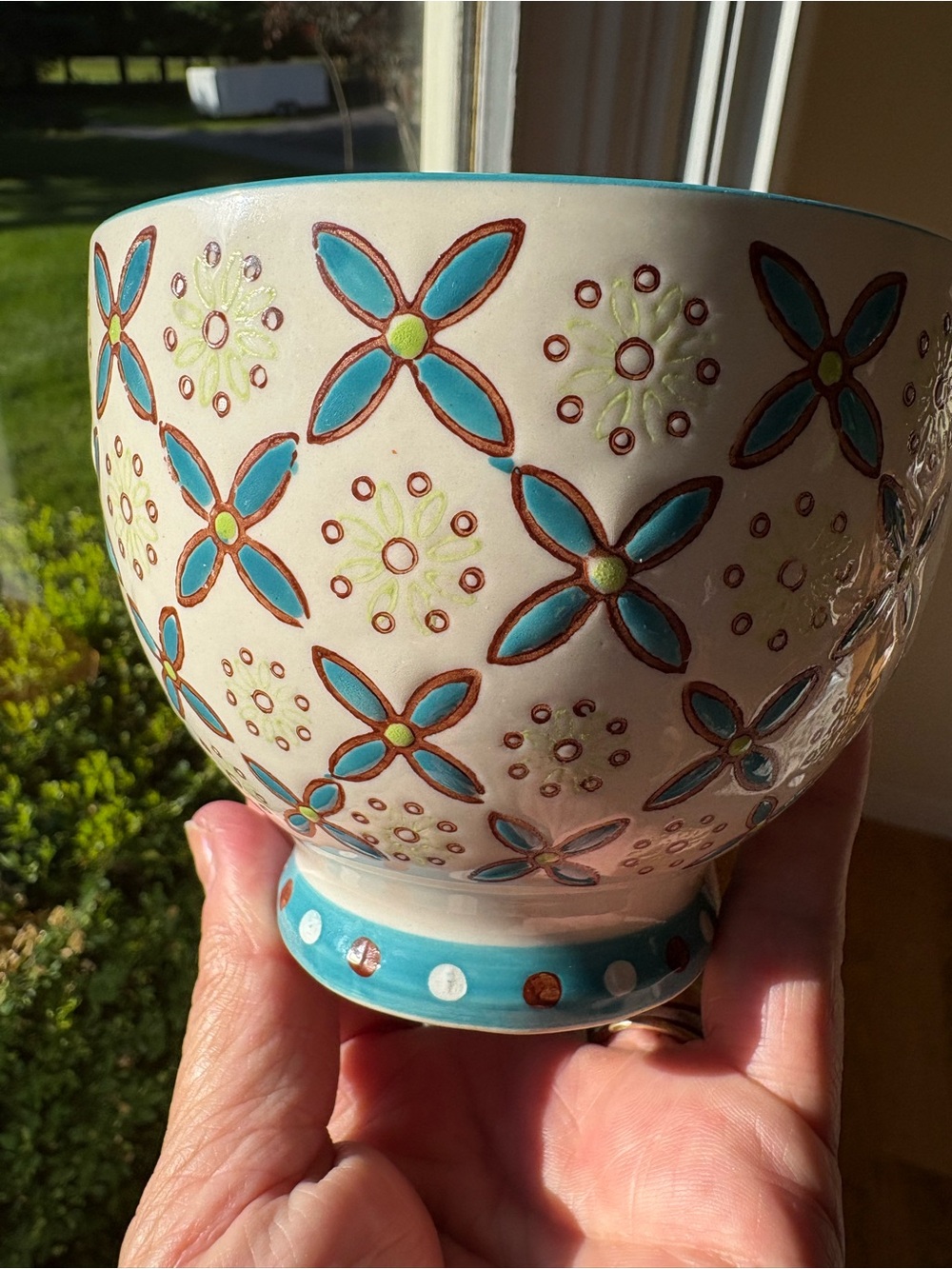 Gracie Large Floral China Coffee Tea Cup Mug Turquoise and Cream